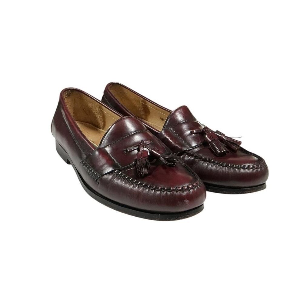 Cole Haan Loafers Mens 11 Burgundy Red Pinch Tassel Leather Slip On Shoes